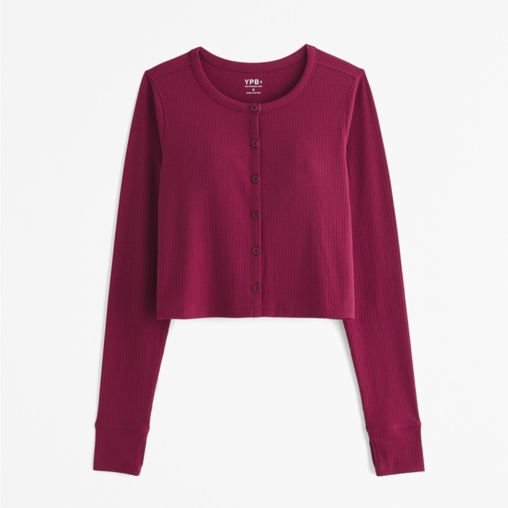 Abercrombie YPB Active Rib Cardigan XS Deep Red